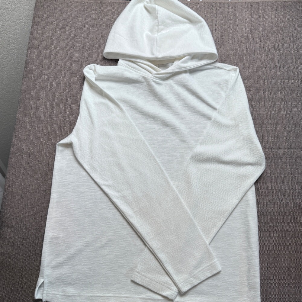 Stylus Mens White Slub Knit Pullover Hoodie Long Sleeve Size L